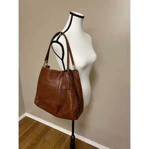 Coach Madison Phoebe cognac-colored pebbled leather shoulder bag